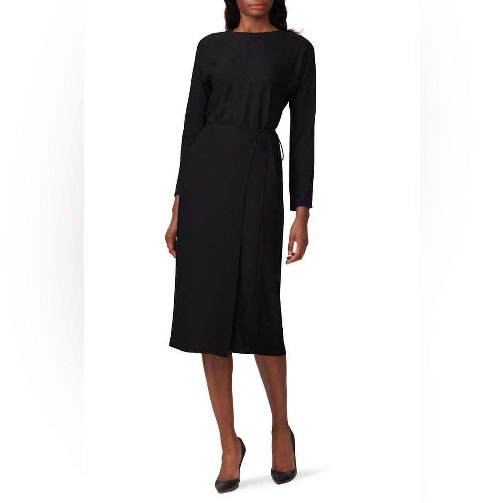 Vince Dress Button Back Wrap Waist Black Ling Sleeve Size Medium Quiet Luxury